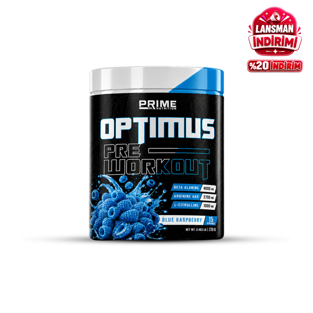 Prime Nutrition Optimus Pre-Workout 210 gram Blue Raspberry