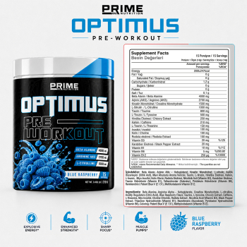 Prime Nutrition Optimus Pre-Workout 210 gram Blue Raspberry